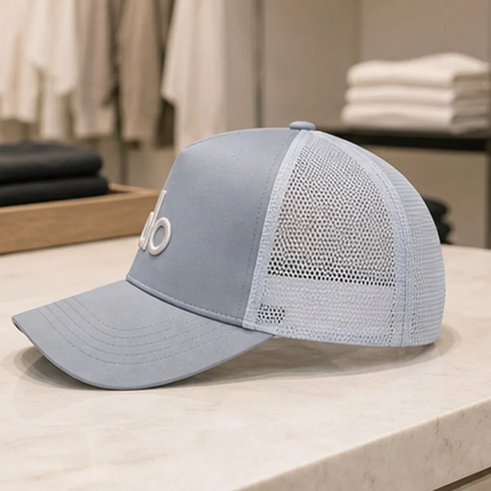 ALO Yoga Mist Blue Gray Tennis Mesh Trucker Cap Hat Sporty
